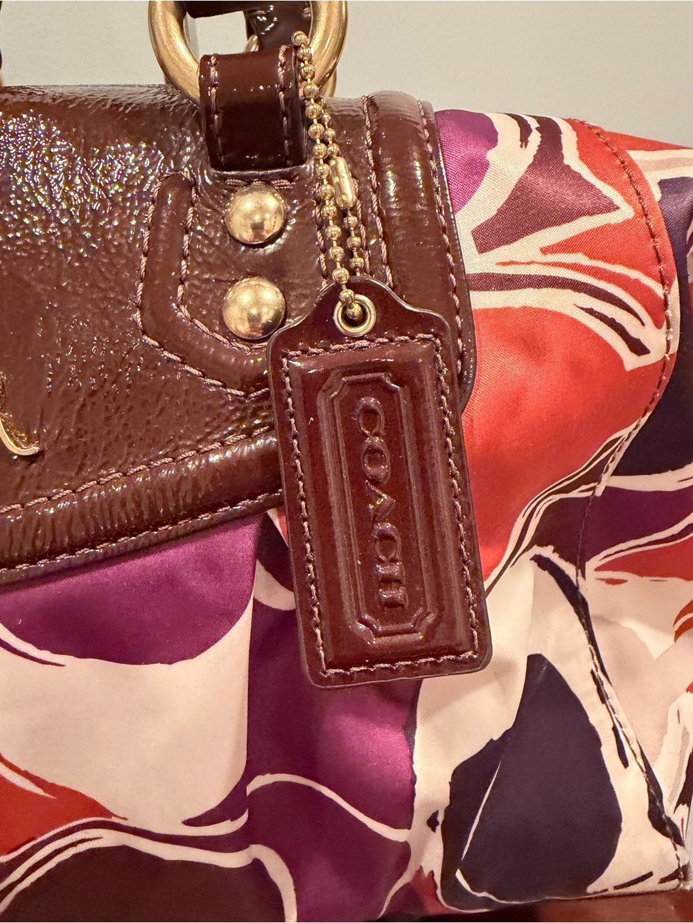 Coach Ashley Floral Print Satchel in Brown & Purple - Picture 2 of 10